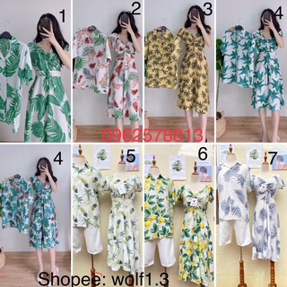 Váy đũi rút dây ngực mẫu mới - Áo sơ mi hoạ tiết đi biển - Đồng phục gia đình, nhóm - Đồ đôi du lịch