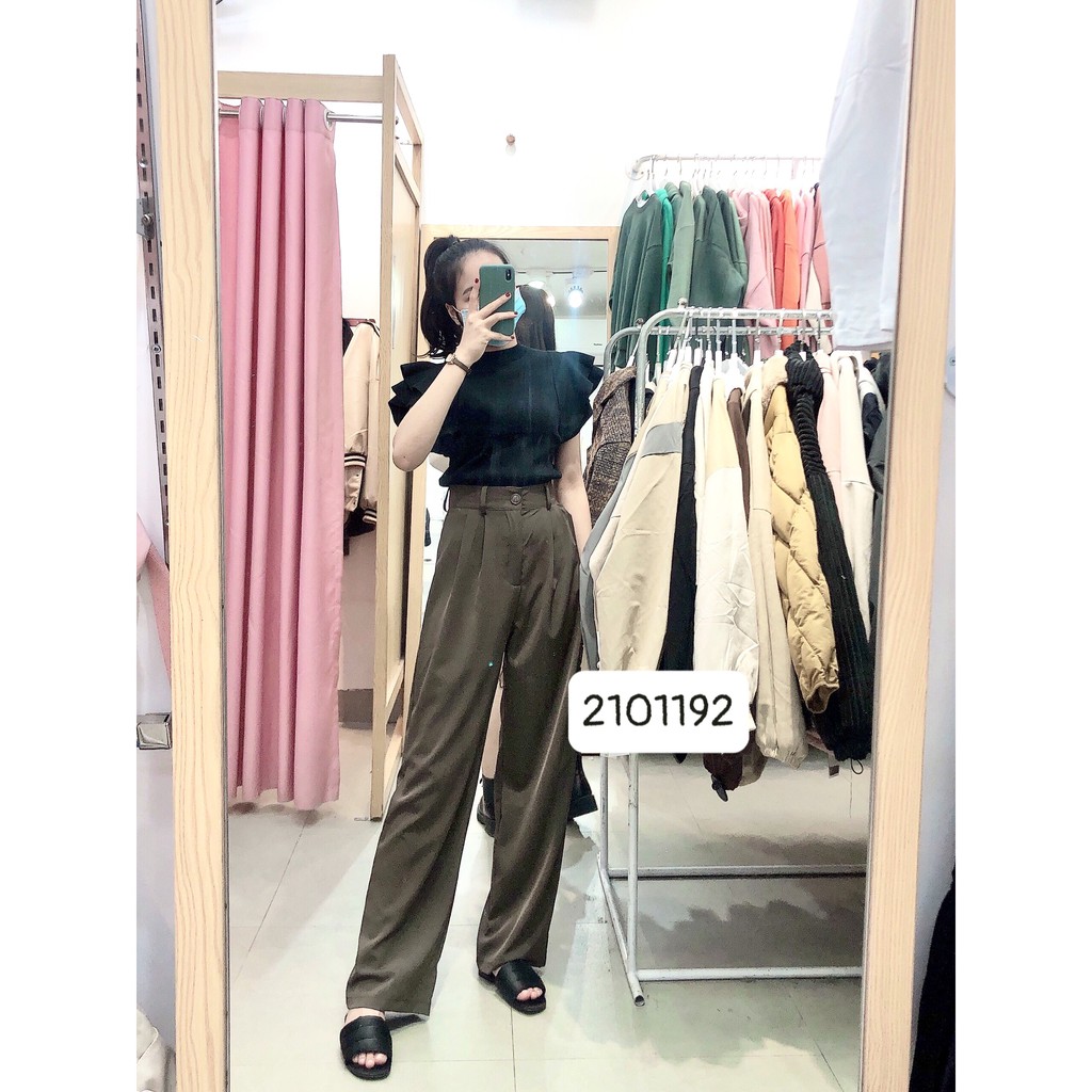 2101192 Quần vải ống rộng dáng suông dài cho nữ phong cách ulzzang basic chất vải trượt mềm mướt