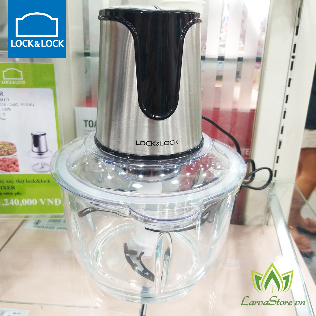 Máy Xay Thịt Dao 4 Cánh Lock&amp;Lock EJM171 2 Lít Cối Thủy Tinh - Hàng Chính Hãng