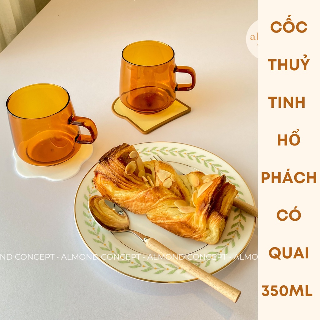 Ly Thuỷ Tinh Màu Hổ Phách Chịu Nhiệt Có Quai 350ml, Cốc Thuỷ Tinh - phong cách Hàn Quốc - AMBER MUG - almondconcept