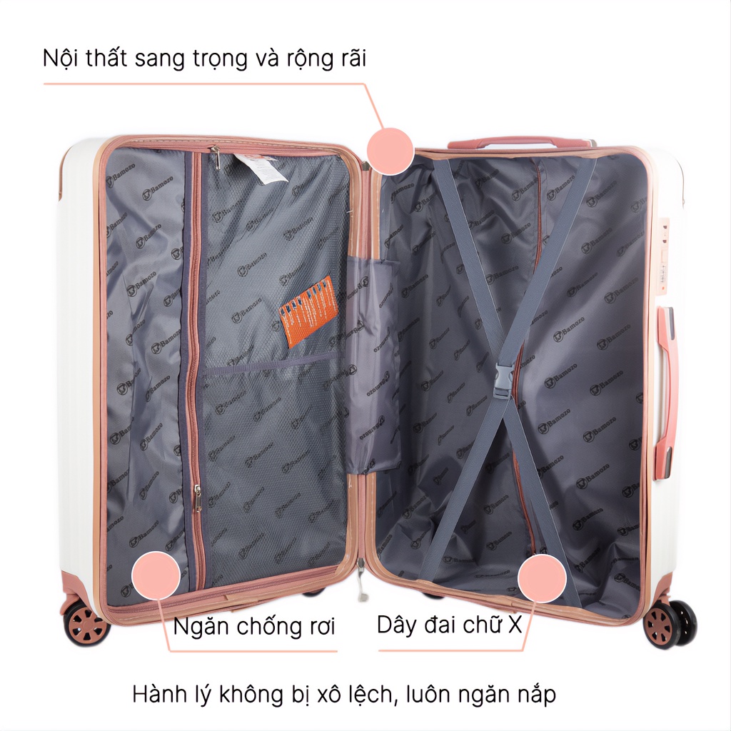 Vali du lịch Bamozo 8809 ,vali kéo nhựa size 20 inch,size 24 inch - Bịt 4 góc kim loại chống va đập cực tốt