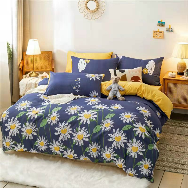 Cotton Poly Nhập Khẩu - Cúc Trắng Nền Than (SP001324)