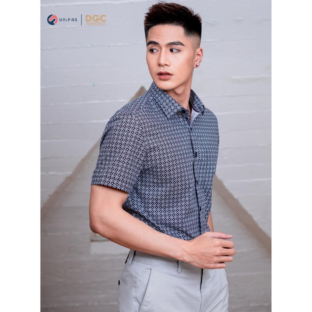 Áo sơ mi nam DGCs ngắn tay họa tiết kẻ trẻ trung, chất Cotton thoáng mát thấm hút tốt SASNBB02M
