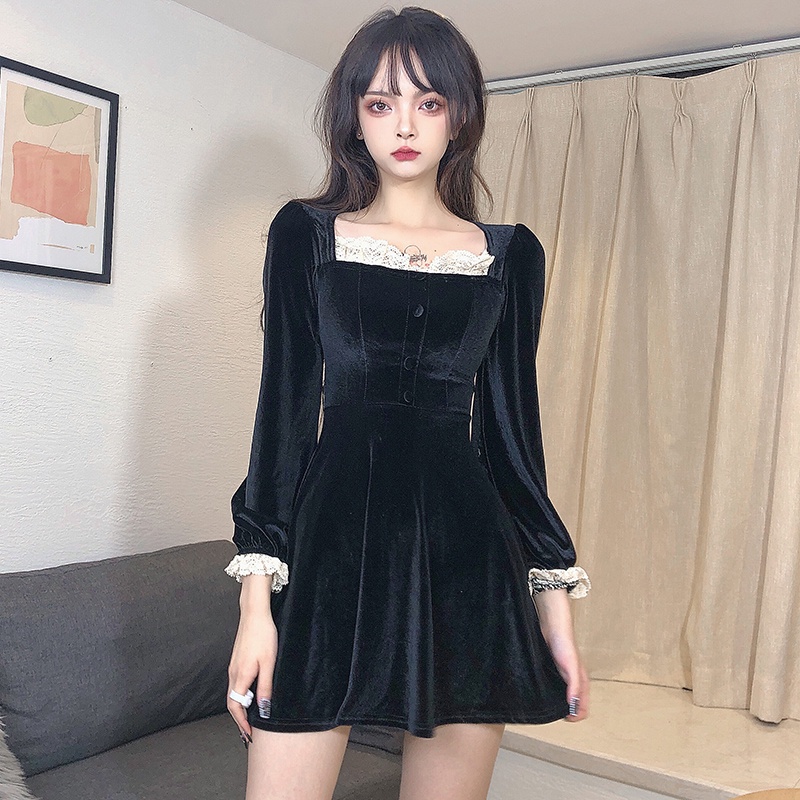 🍒🍒 Đầm Đen Cổ Vuông,Váy Đen Cổ Vuông Ulzzang Siêu Dễ Thương Cho Nữ🍒🍒