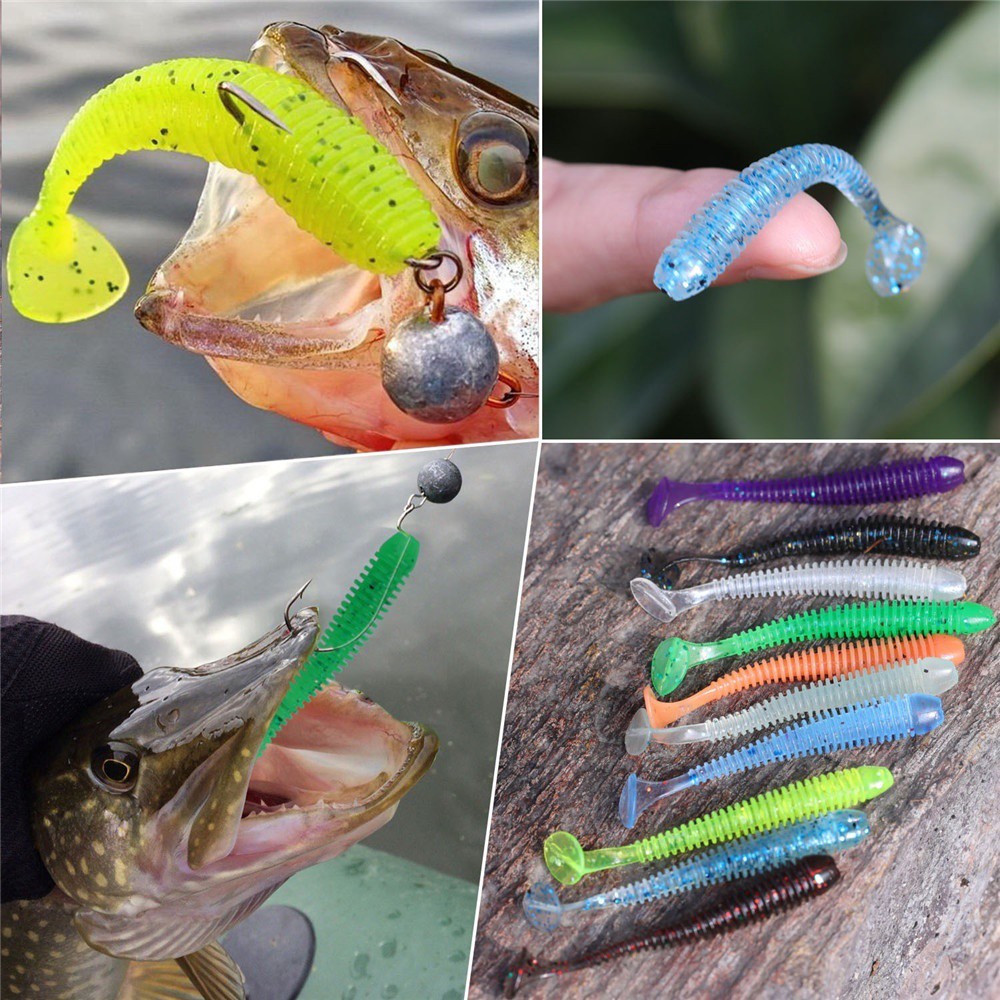 Set of 10pcs/lot soft fishing lures 50mm rainbow color T-tail that rotates Sougayilang