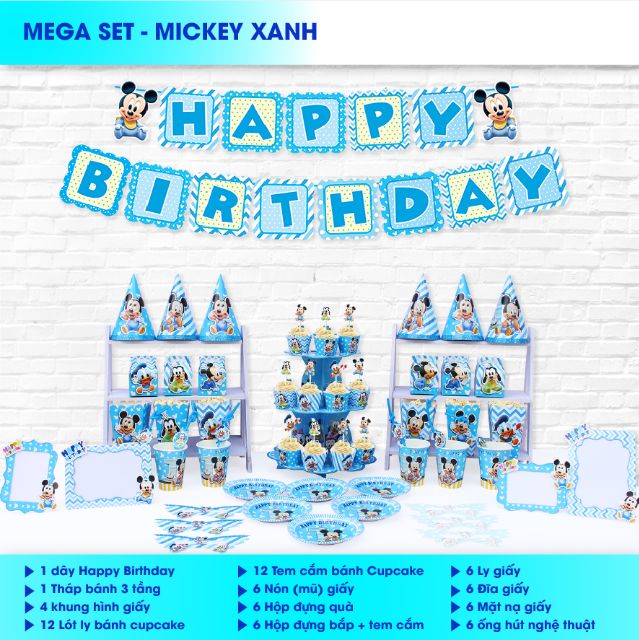 Set giấy mega trang trí sinh nhật gà,  mickey, poketmon, biệt đội chó, nemo,  hoàng tử, gà vàng, dê,  khỉ