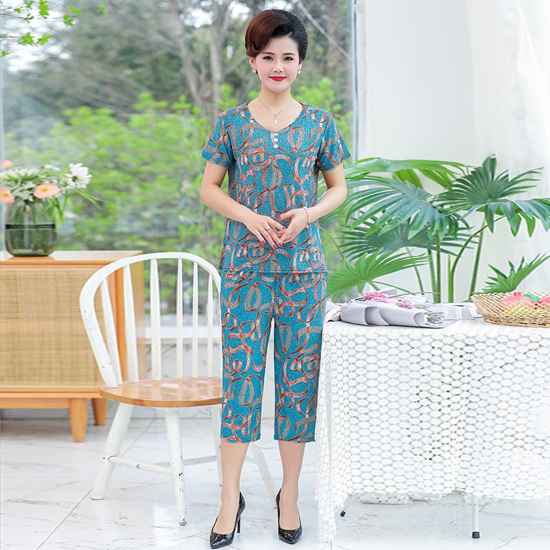 ĐỒ BỘ MẶC NHÀ TRUNG NIÊN NỮ- BỘ THUN TĂM HOA SANG TRỌNG | BigBuy360 - bigbuy360.vn