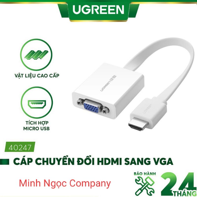 Cáp chuyển đổi HDMI sang VGA dây dẹt tích hợp cổng Audio 3.5mm + Micro USB UGREEN MM103 - Hàng Chính Hãng