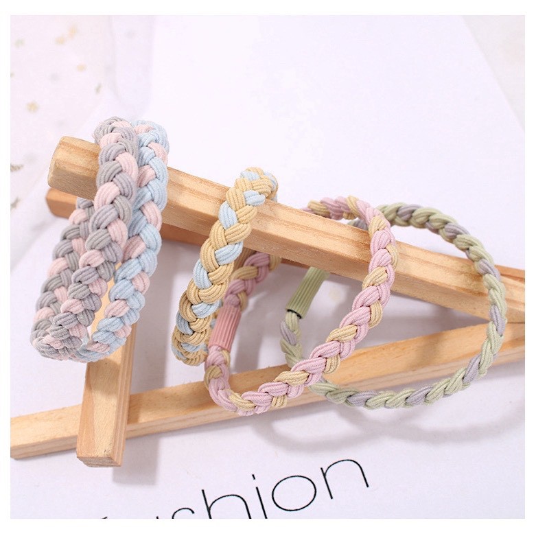 Set 2 sợi dây thun cột tóc co giãn màu pastel nâu sữa thắt bím TIMSTORE phụ kiện buộc tóc thời trang