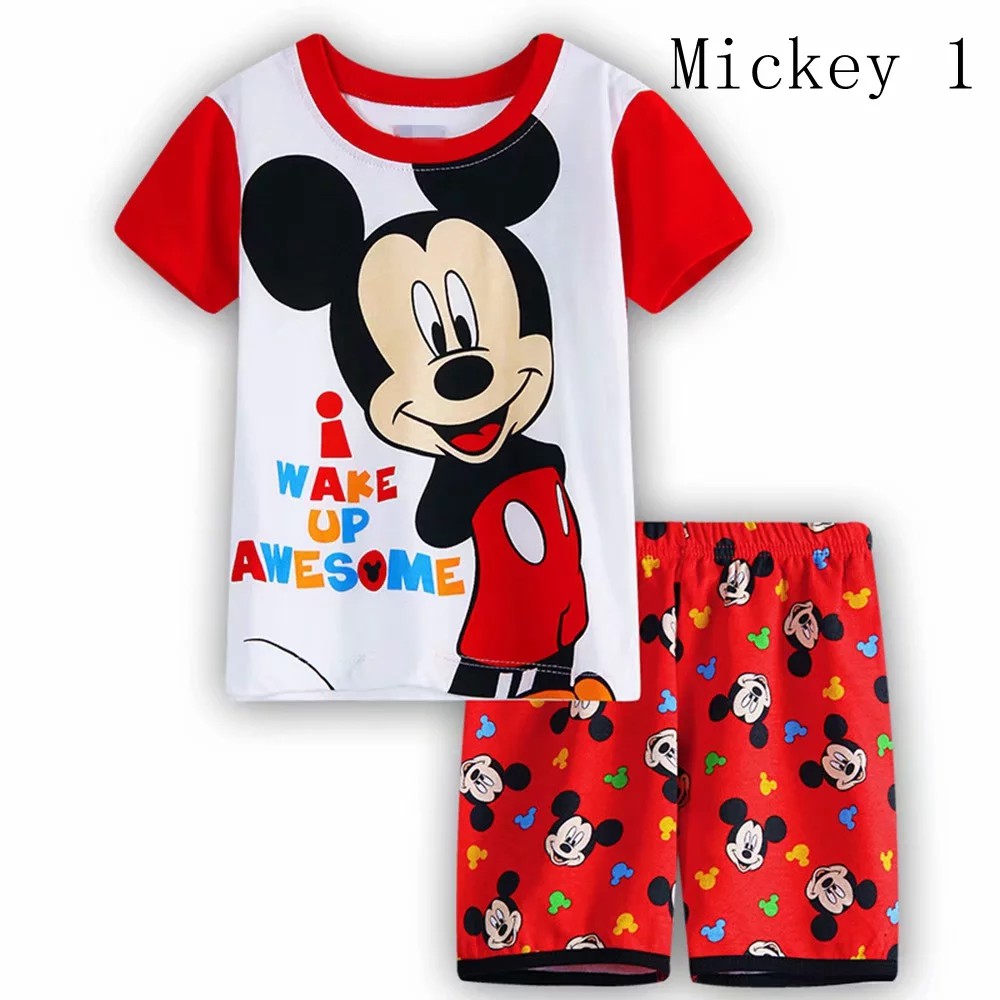 Set Pajamas áo thun tay ngắn &amp; quần short in hình chuột Mickey cho bé gái