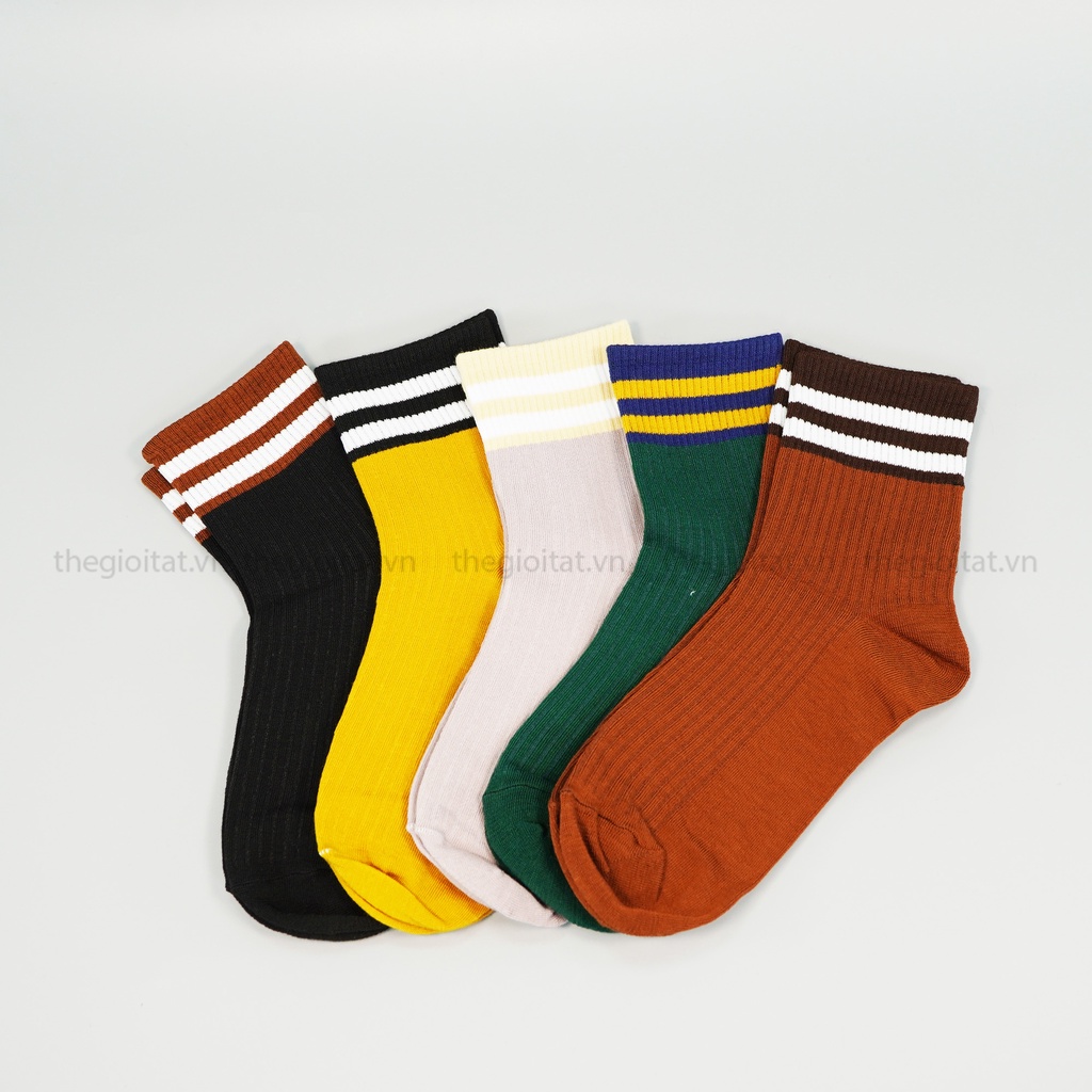 L6006 -  Set 5 đôi tất, vớ cổ cao vintage style, mềm mại thoáng khí - THEGIOITAT.VN