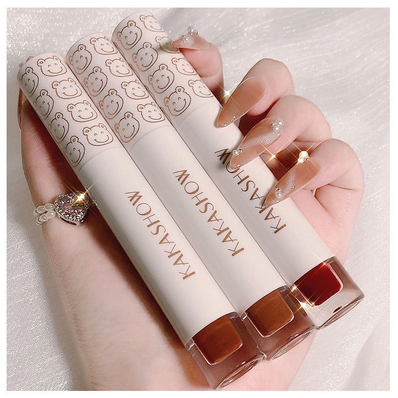 Son Môi Kakashow Dưỡng Ẩm Chống Dính Cốc 6 Màu Tùy Chọn Thiết Kế Vỏ In Hình Gấu Dễ Thương