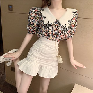 Áo sơ mi hoa cổ sen (hàng sẵn- ảnh thật)