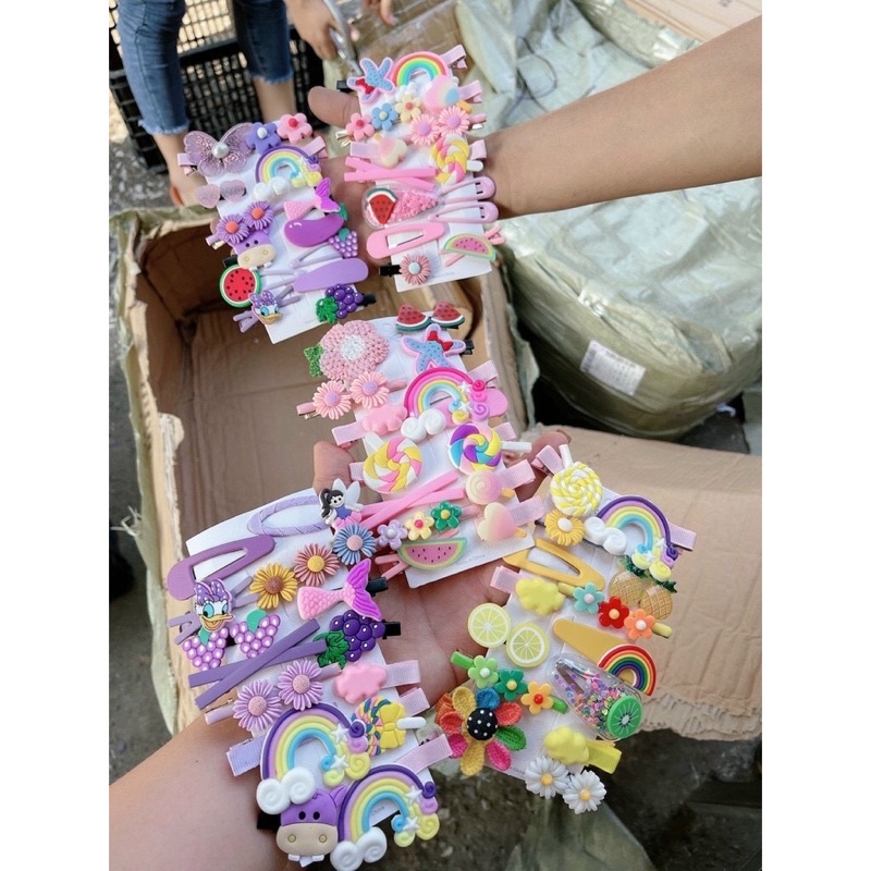 Kẹp tóc cho bé, Set kẹp tóc cho bé gái 14 chi tiết nhiều màu sắc họa tiết dễ thương L