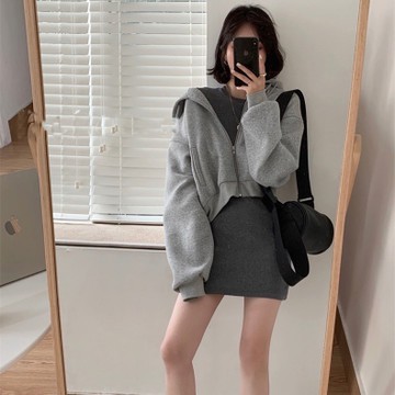 Set Áo Hoodie Lửng Phối Chân Váy Ngắn Thời Trang Thu Đông 2020 Cho Nữ