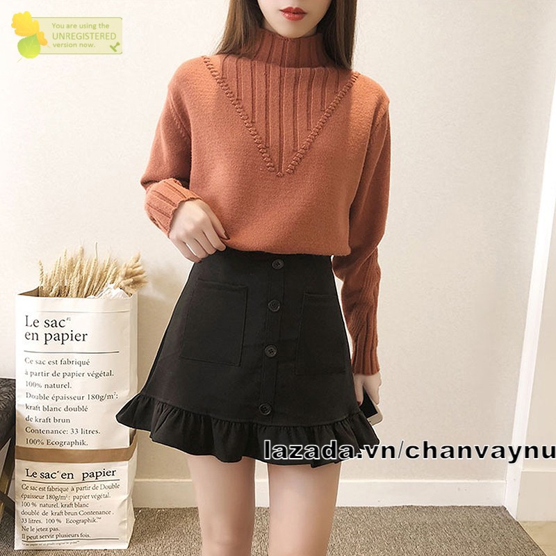 Chân váy kaki đuôi cá nút Đen MT278  size SML | BigBuy360 - bigbuy360.vn