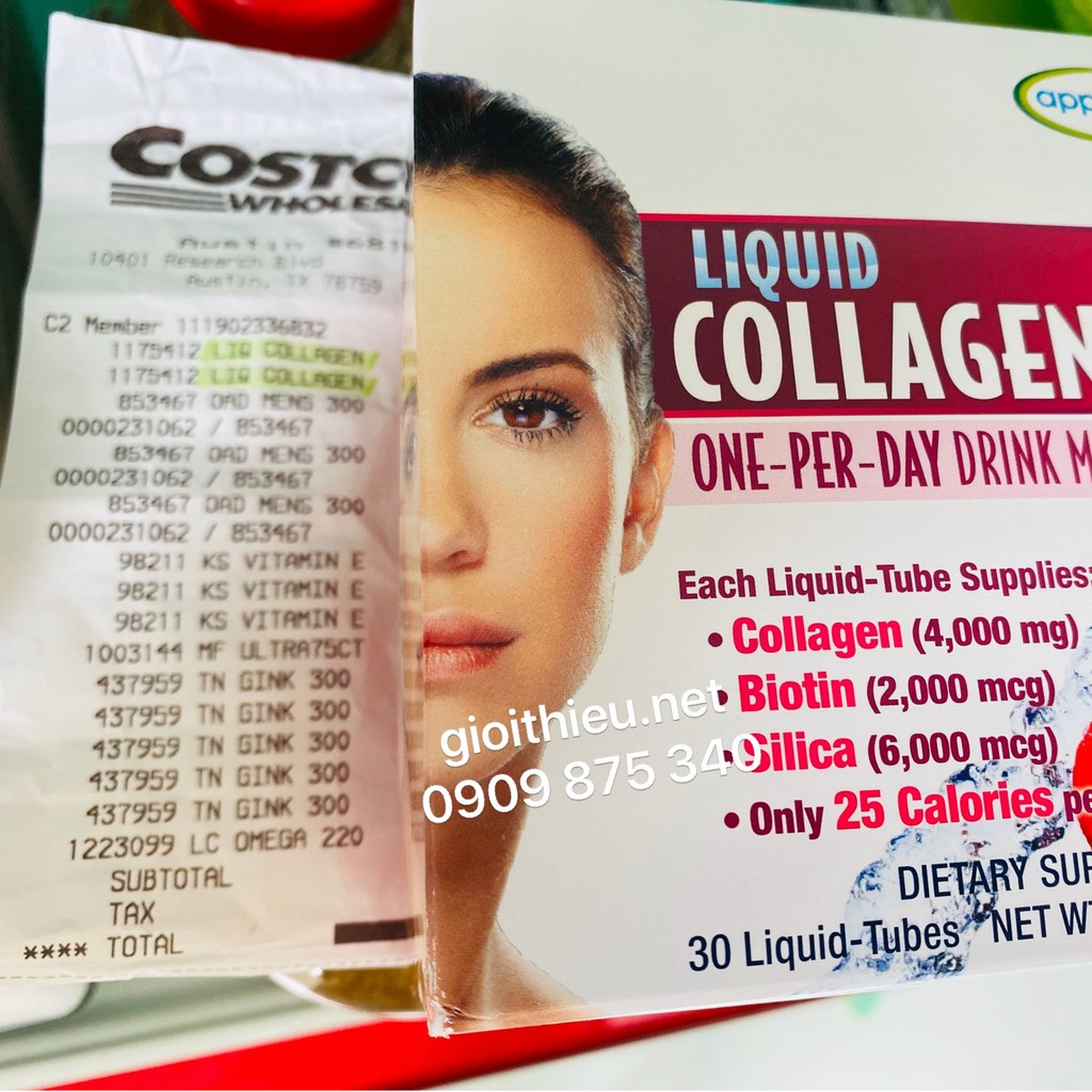 {Có Bill} Nước uống đep da Collagen Liquid của Mỹ DATE 2022