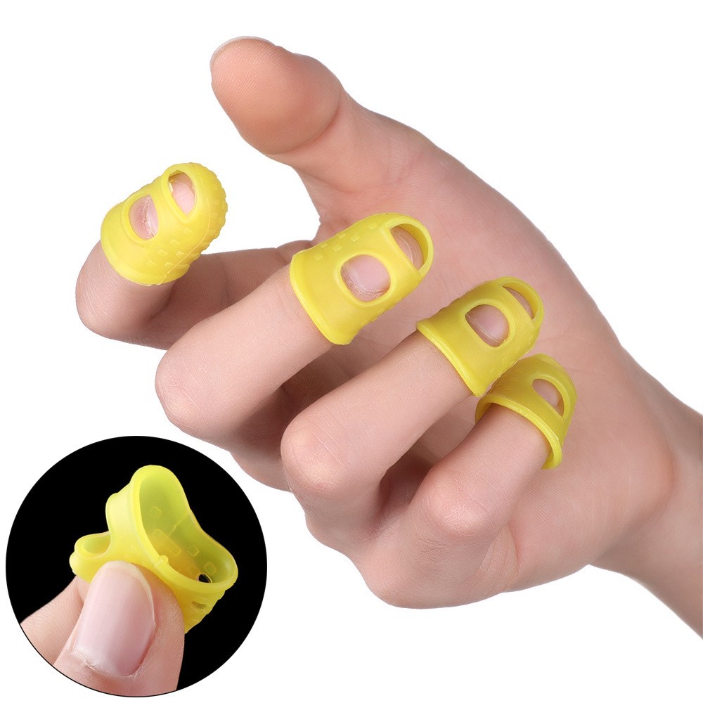 MAYSHOW 4pcs/set High Quality Guitar Fingertip Protection Antipain Guitars Press Accessories Finger Guards 6 Colors Non-slip Silicone XS/S/M/L/XL Fingerstall For Ukulele/Multicolor