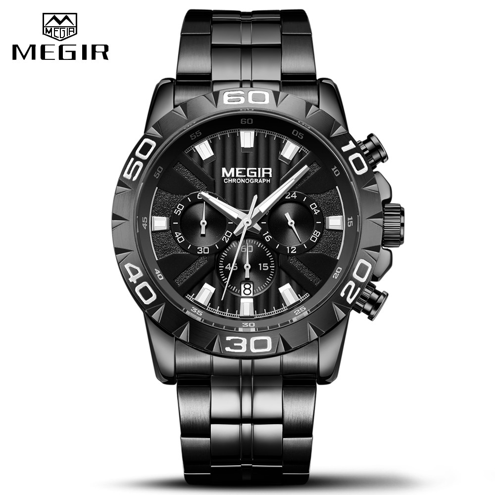 Đồng Hồ Đeo Tay Mặt Tròn Dây Thép Chống Nước Thời Trang Sang Trọng Dành Cho Nam MEGIR