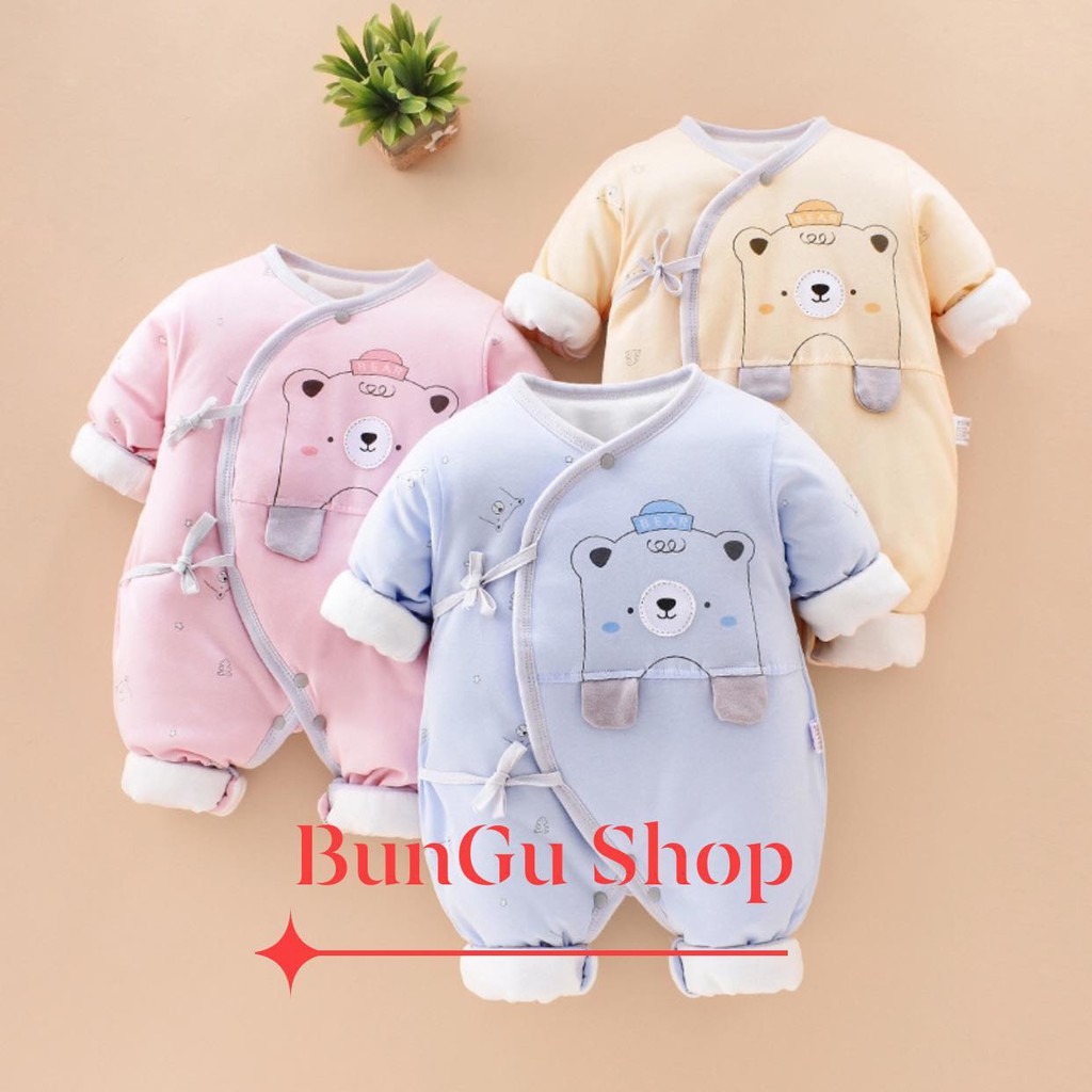 Body bông hình gấu cho bé FREESHIP  bộ body giữ nhiệt mùa đông ,áo bông liền quần cho bé từ 0-6 tháng tuổi