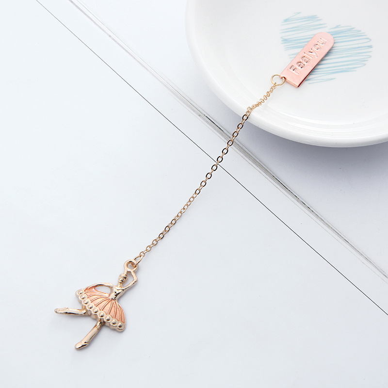Thẻ đánh dấu sách bằng kim loại phối dây xích mặt hình cô gái