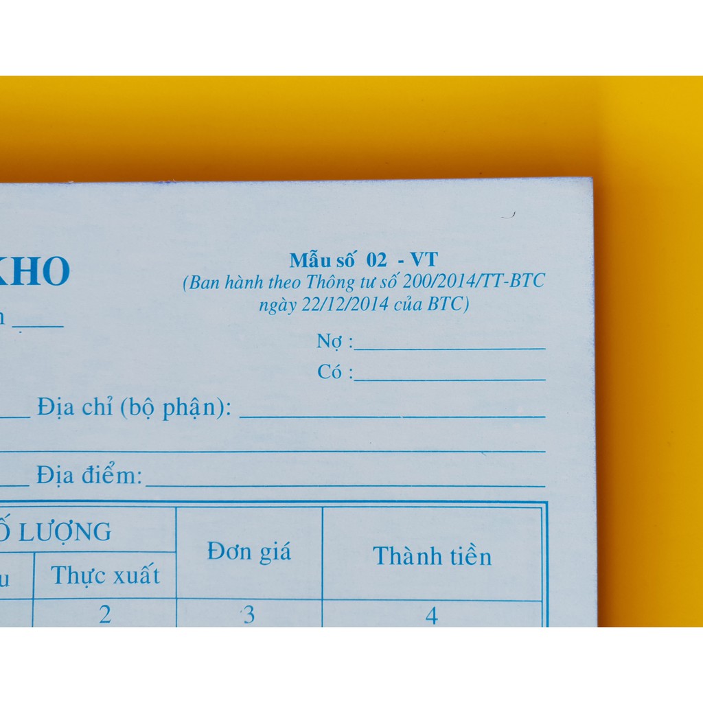 Phiếu xuất kho 2 liên A5 16x20cm mẫu số 02 VT ban hành thông tư số 200/2014/TT-BTC ngày 22/12/2014 của BTC