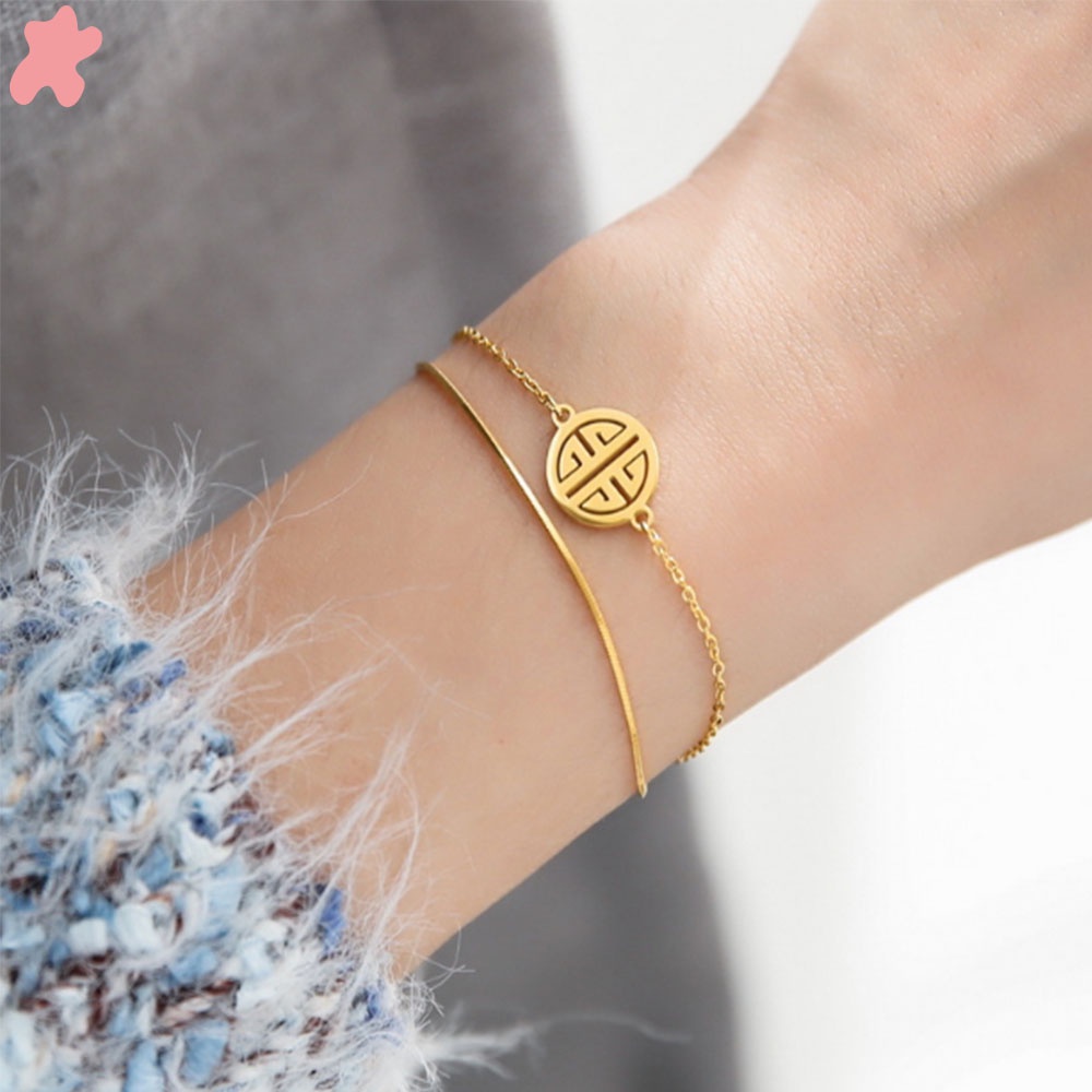 ★★★ 1 Vòng Tay Bằng Thép Titan Hai Lớp Phong Cách Fu Dành Cho Nữ