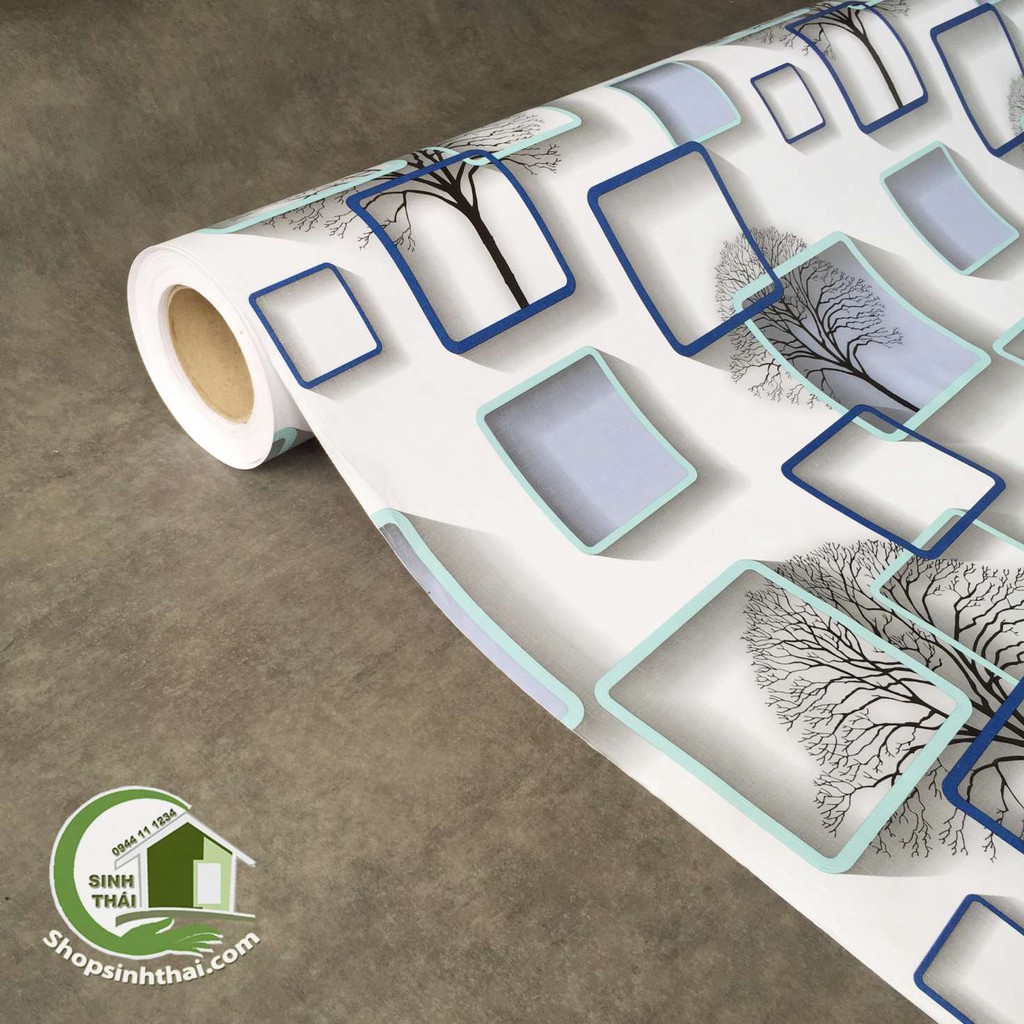 Giấy dán tường 3d nhiều ô vuông xám có cây khô -  - có sẵn keo