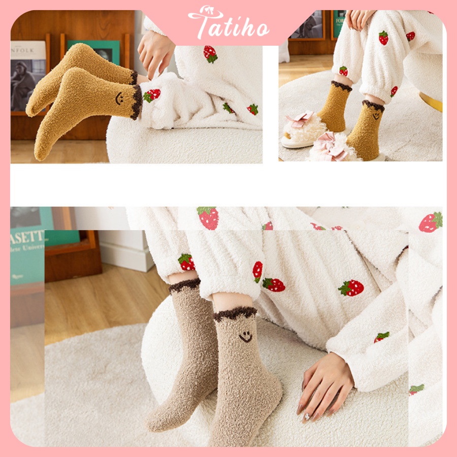 Vớ Tất Len Cổ Cao Họa Tiết Smile Lông Cừu Thời Trang Thu Đông Phong Cách Hàn Quốc - Tatiho - Mã TV020