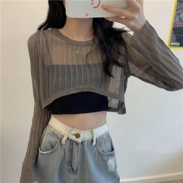 CROPTOP LEN MỎNG TAY DÀI
