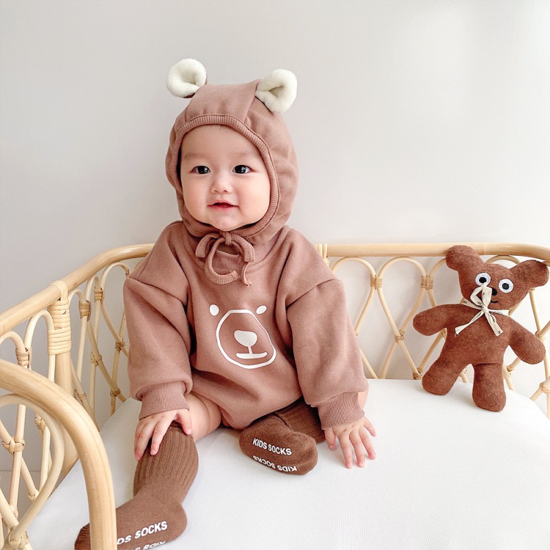 Set đồ liền thân kèm mũ hình tai gấu dễ thương cho bé 0-2 tuổi