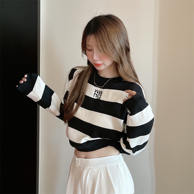 QKOOLE  Áo thun tay dài cổ tròn dáng ôm phong cách Hàn Quốc thời trang cho nữ