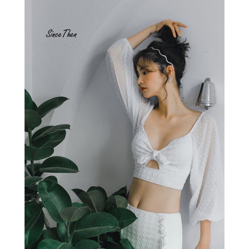 Bikini 2 mảnh tay dài trắng