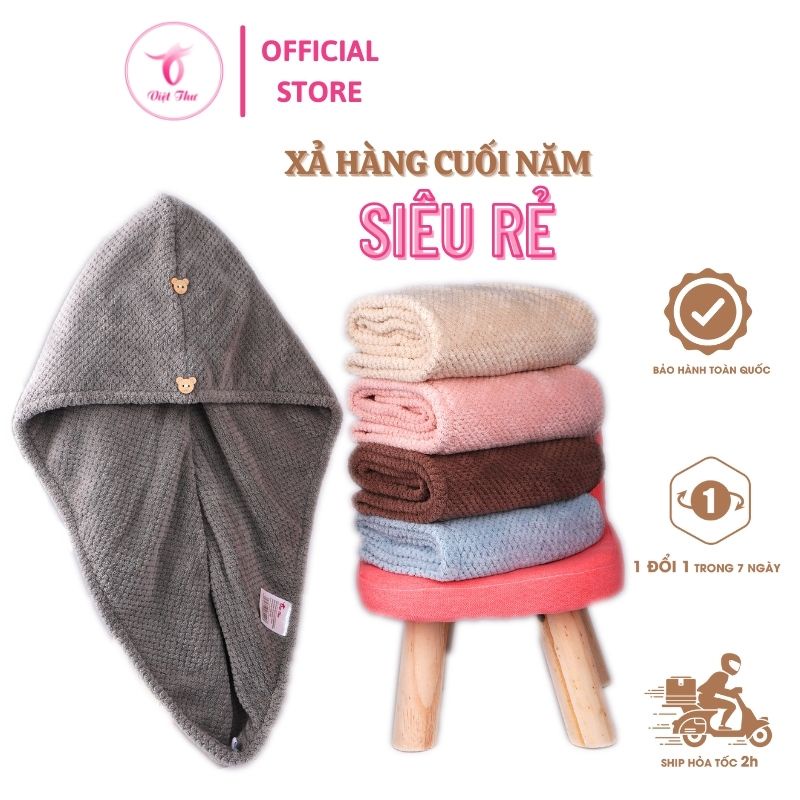 Khăn ủ tóc nhanh khô VIỆT THƯ, khăn quấn tóc MICROFIBER 2 lớp siêu dày, siêu mềm, siêu thấm, 25x65cm, 160gr