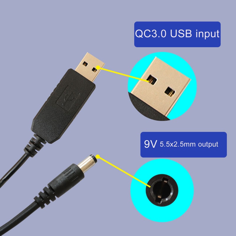 Cáp Chuyển Đổi QC3.0 USB Sang 9V 5.5x2.5mm Chuyên Dụng Cho Máy Quay CCTV