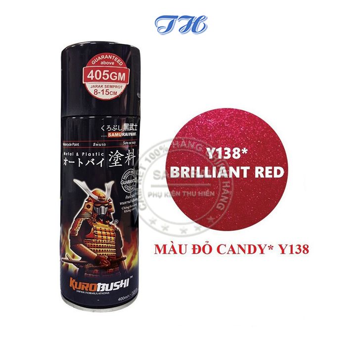 Sơn Xịt Samurai chuyên dùng cho xe máy màu đỏ candy Y138 chống cháy, chống rạn nứt, vòi xịt chống chảy