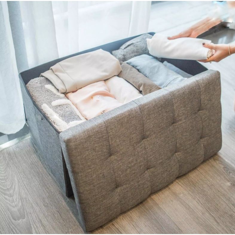 Hộp đựng đồ DandiHome kiêm ghế ngồi khung gỗ bọc vải chắc chắn, tiện lợi size L