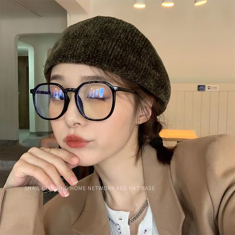 Mắt Kính Chống Ánh Sáng Xanh Gọng Lớn Tròng Vuông Màu Đen Phong Cách Hàn Quốc Cho Nữ