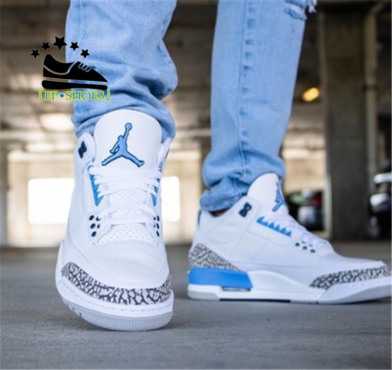 Giày Bóng Rổ Nike AIR JORDAN 3 UNC AJ3 North Carolina Màu Xanh Dương Trắng Nổi Bật Cho Nam