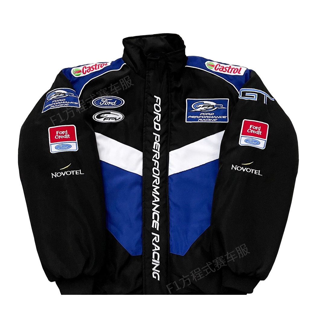 F1 Áo Khoác Cotton Cổ Đứng Thêu Họa Tiết Xe Đua Ford Hạng Nặng Thời Thượng