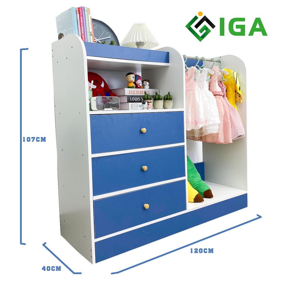 Tủ quần ảo trẻ em, Tủ để đồ cho bé nhiều ngăn dễ thương chắc chắn Blue Shelf-GP128