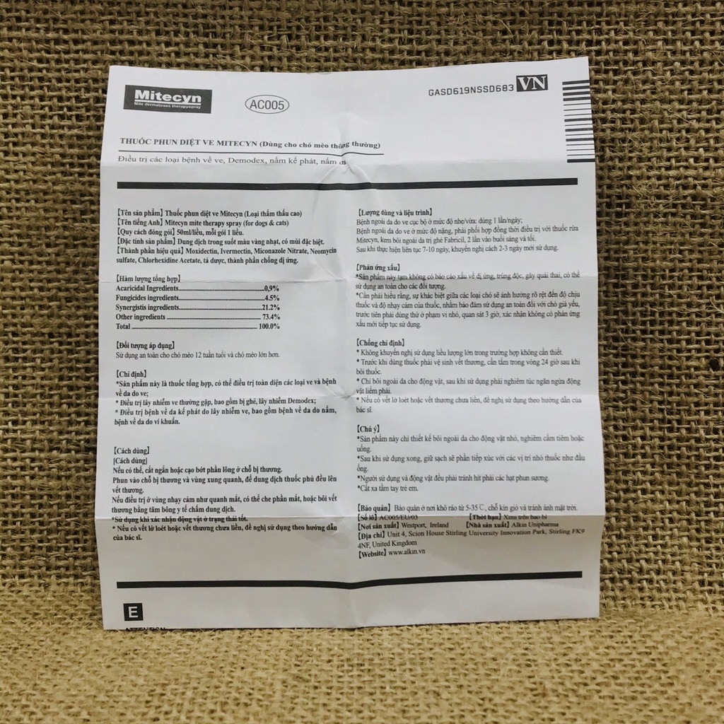 Alkin MITECYN 50ml - Viêm Da , Mẩn Đỏ,Nấm gây Ngứa, Ve Ghẻ ở Chó Mèo