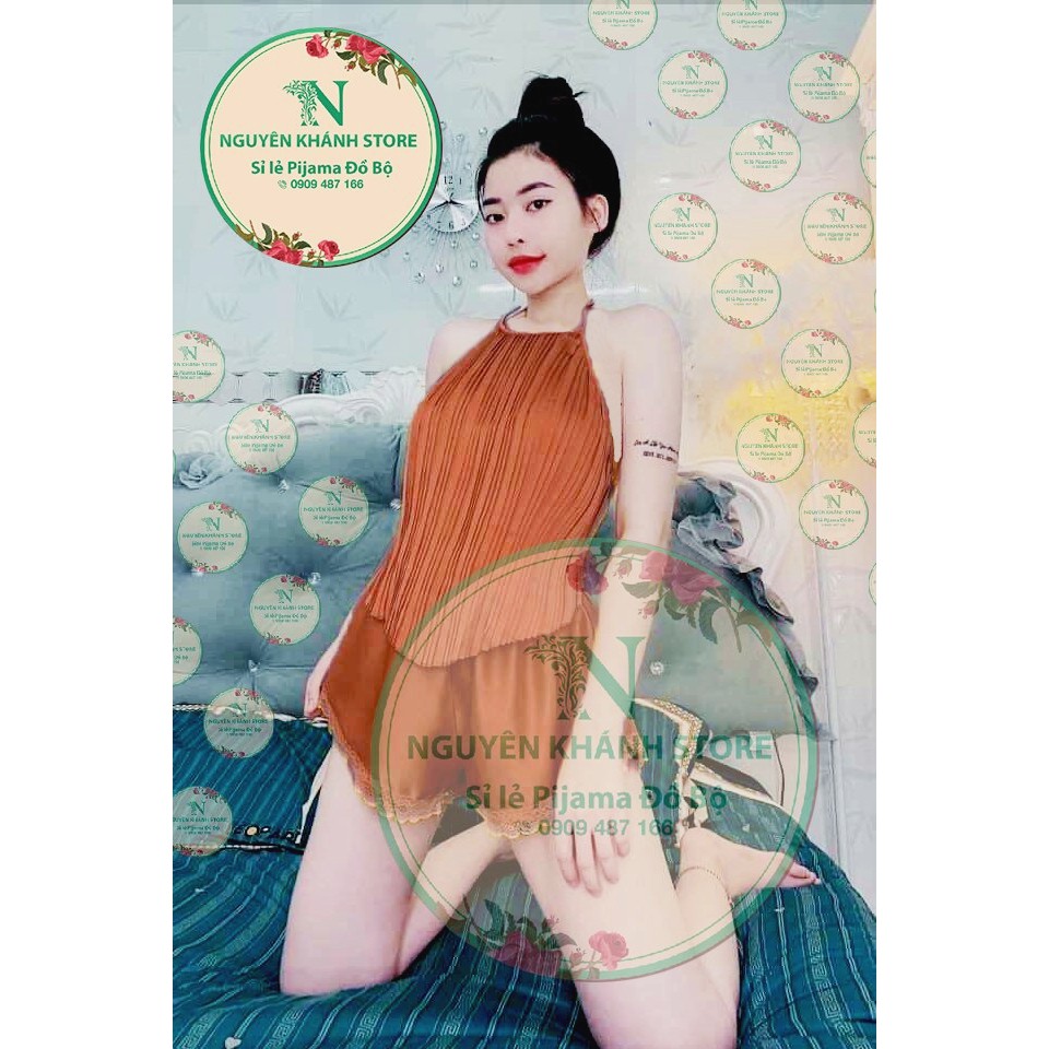 Đồ Ngủ Sexy, Set Yếm Dập Ly Hở Lưng Gợi Cảm, Vải Phi Lụa Mềm Mại, Freesize Dưới 58kg | BigBuy360 - bigbuy360.vn