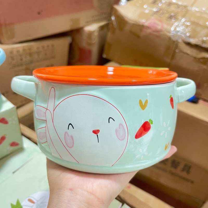Bát ăn cơm Bát chè Đĩa sứ chén dĩa sứ dễ thương cute Decor Âu Thố thổ nắp sứ siêu nét siêu đẹp