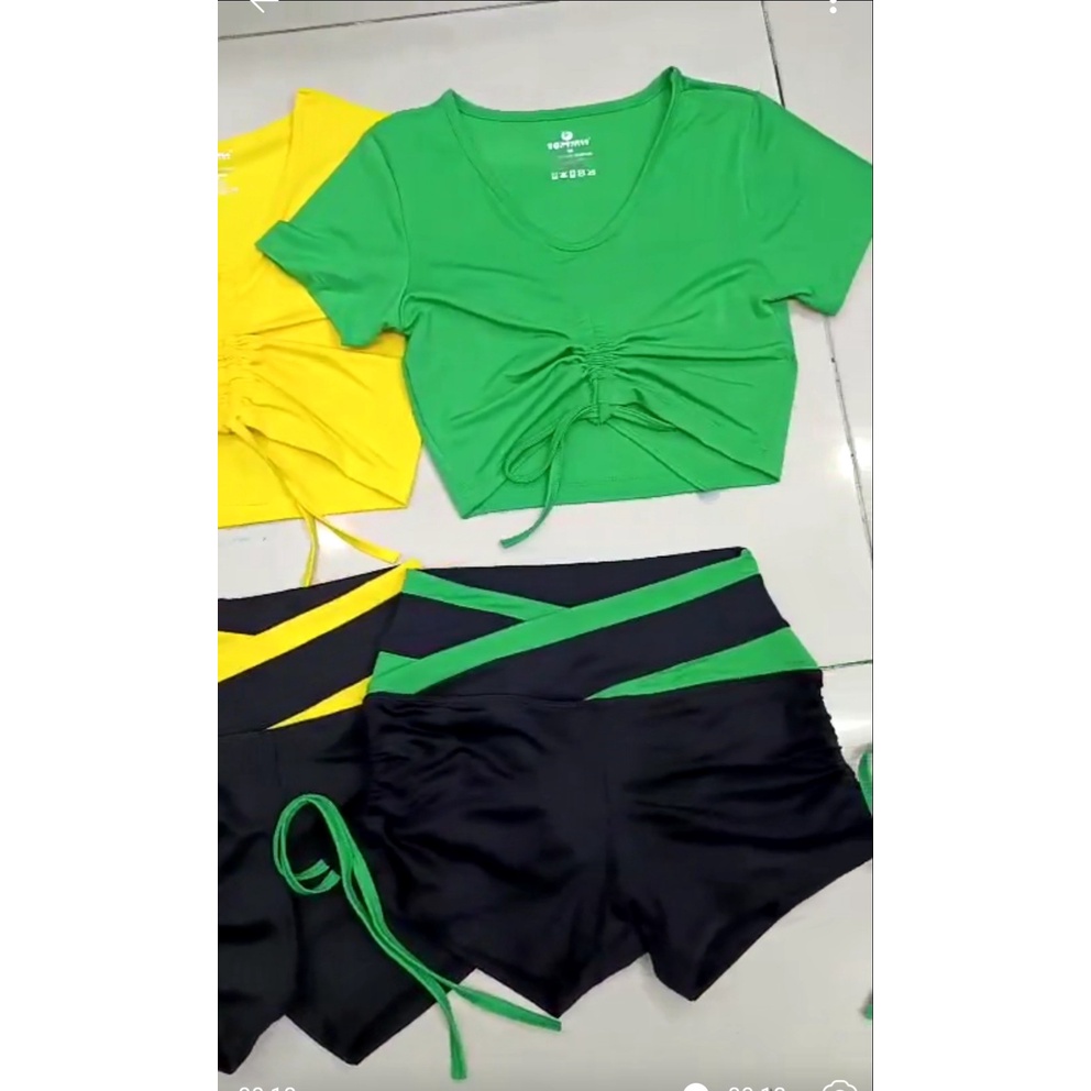 Bộ tập gym nữ, đồ tập gym yoga aerobic nữ áo rút ngực quần đùi phối chất đẹp BCV01