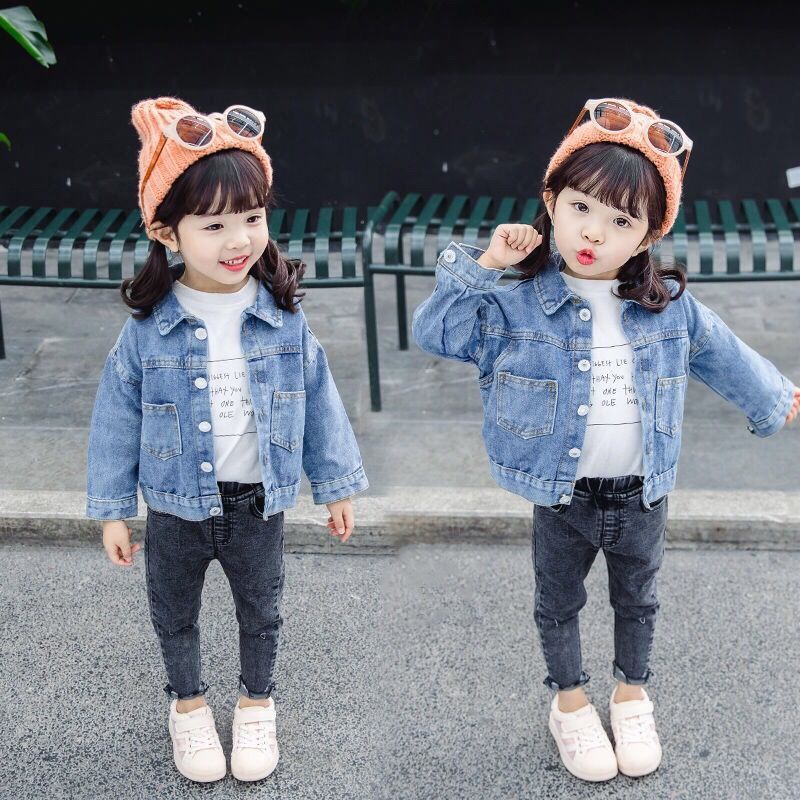 Áo Khoác Denim Màu Trơn Phong Cách Mới 2022 Cho Bé Gái