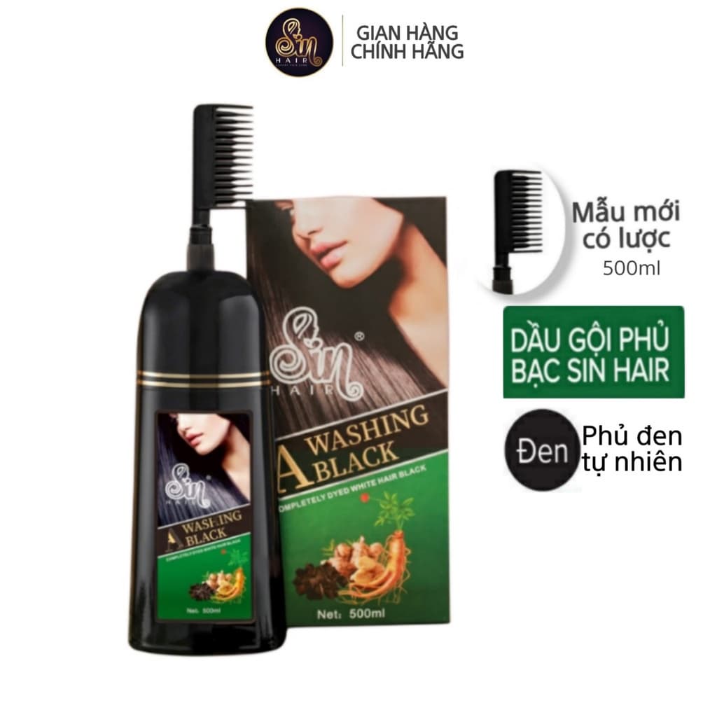 Dầu Gội Phủ Bạc SIN HAIR Nhật Bản 500ml - Màu Đen, Nâu Chính Hãng