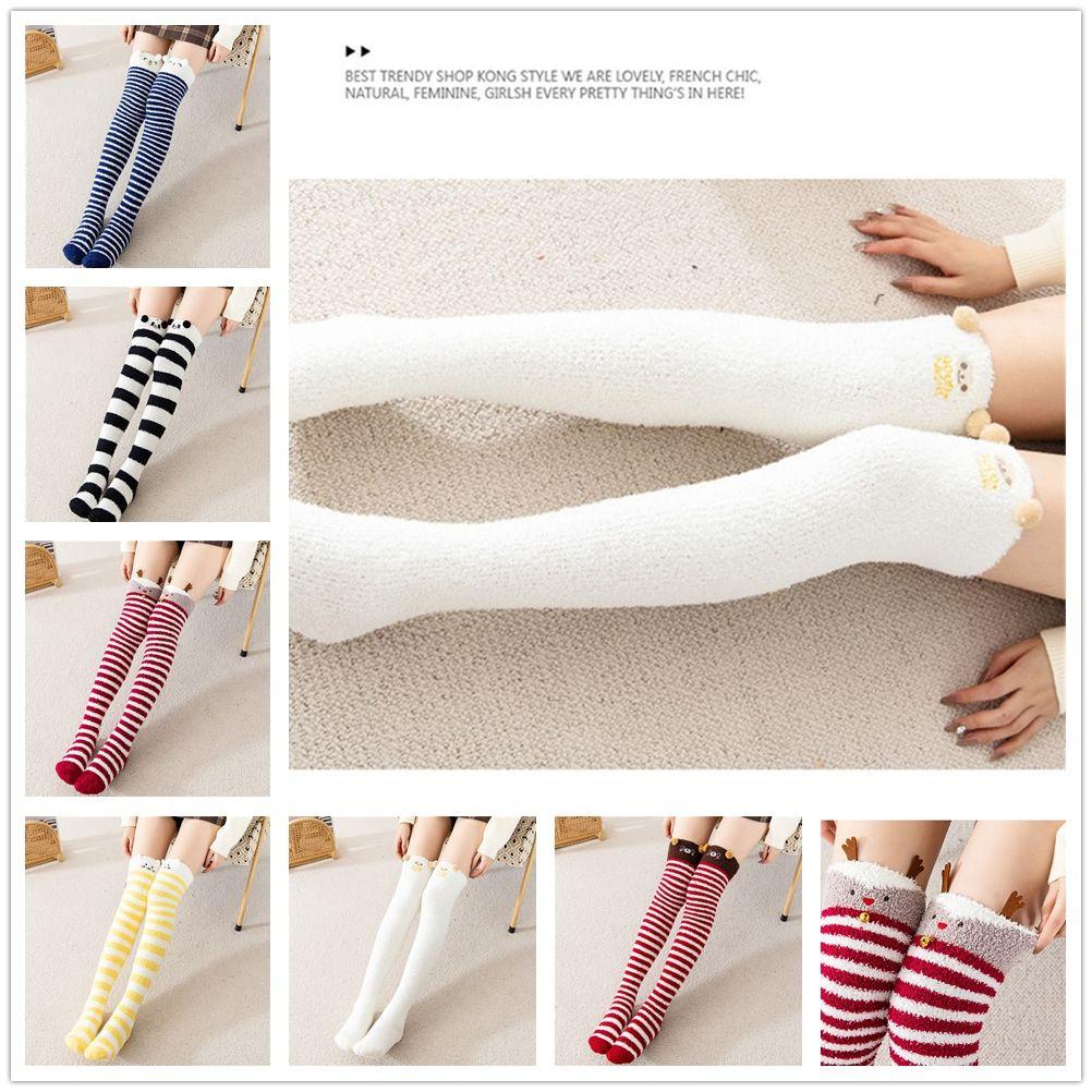 ROSE Vớ Cotton Dài Qua Gối Họa Tiết Sọc Ngang
