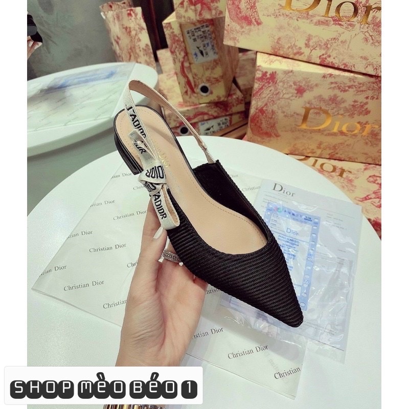 Sandal cd bệt quai nơ mũi nhọn super fullbox bill túi giấy