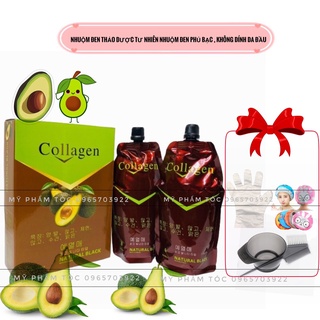 Nhuộm đen tóc Collagen Bơ Hàn Quốc - Nhuộm tóc bạc, Phủ bạc tóc không gây bết dính 500ml